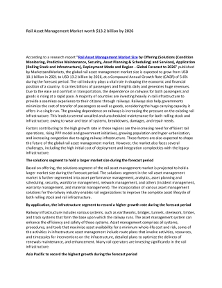 Rail Asset Management Market worth $13.2 billion by 2026