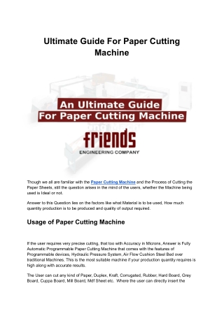 Ultimate Guide For Paper Cutting Machine