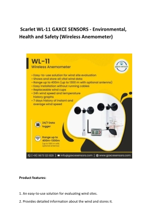 Scarlet WL-11 GAXCE SENSORS - Environmental, Health and Safety (Wireless Anemometer)