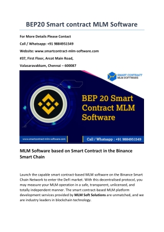 BEP20 Smart Contract MLM Software