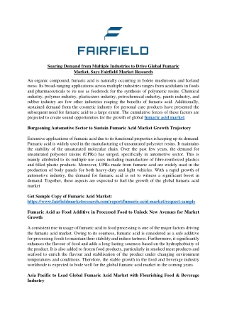 Fumaric Acid Market Business Overview, Trends Analysis, Growth, Demand and Forecast To 2029