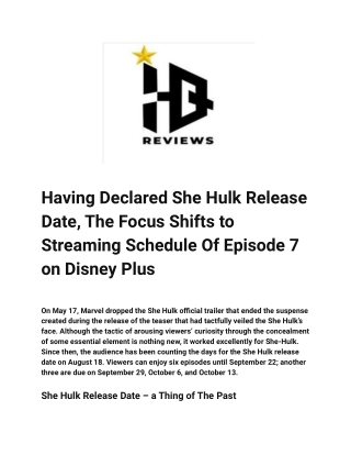 Having Declared She Hulk Release Date, The Focus Shifts to Streaming Schedule Of Episode 7 on Disney Plus