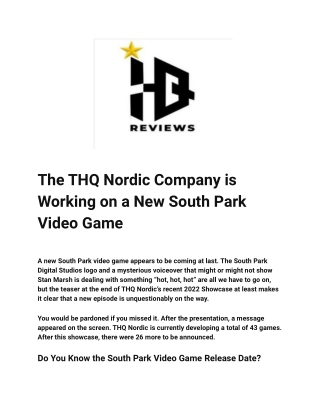 The THQ Nordic Company is Working on a New South Park Video Game