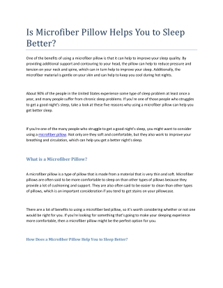 Is Microfiber Pillow Helps You to Sleep Better?