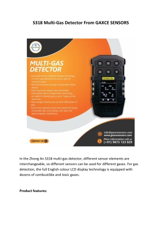 S318 Multi-Gas Detector From GAXCE SENSORS