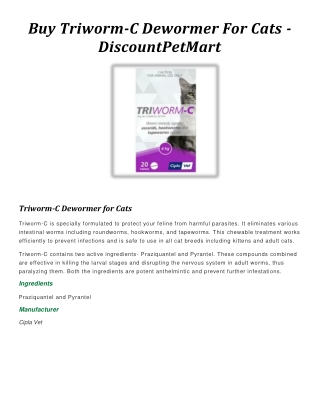 Buy Triworm-C Dewormer For Cats - DiscountPetMart