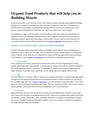 Organic Food Products that will help you in Building Muscle