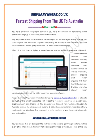 Fastest Shipping From The UK To Australia