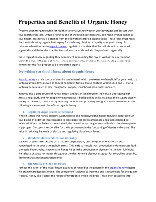 Properties and Benefits of Organic Honey
