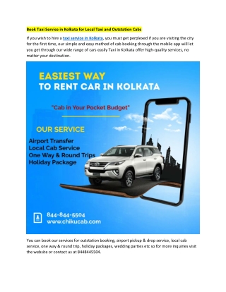 Book Taxi Service in Kolkata for Local Taxi and Outstation Cabs
