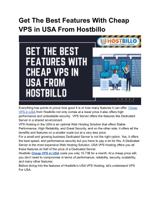 Get The Best Features With Cheap VPS in USA From Hostbillo