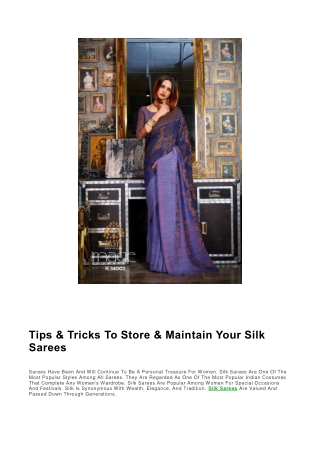 Tips & Tricks To Store & Maintain Your Silk Sarees