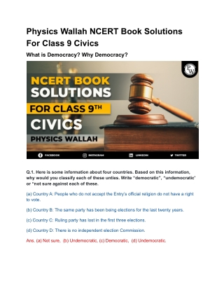 Physics Wallah NCERT Book Solutions For Class 9 Civics