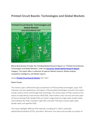 Printed Circuit Boards, Technologies and Global Markets