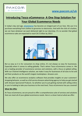 Introducing Tesco eCommerce- A One Stop Solution For Your Global Ecommerce Needs
