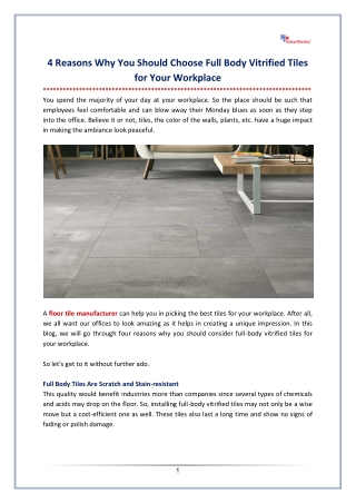 4 Reasons Why You Should Choose Full Body Vitrified Tiles for Your Workplace