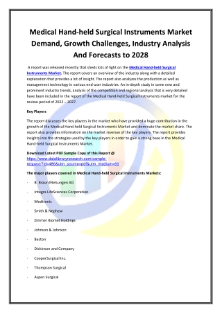 Global Medical Hand-held Surgical Instruments Market Opportunities and Forecast