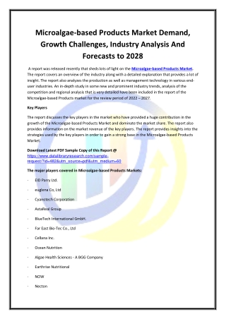 Global Microalgae-based Products Market Opportunities and Forecast 2020-2027