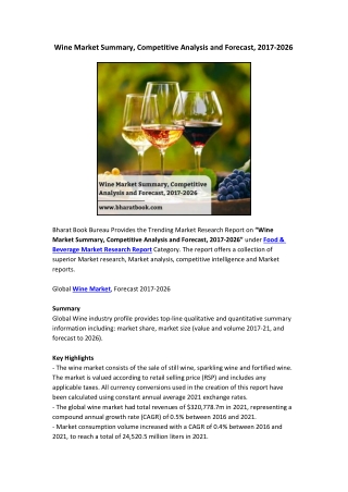 Wine Market Summary, Competitive Analysis and Forecast, 2017-2026