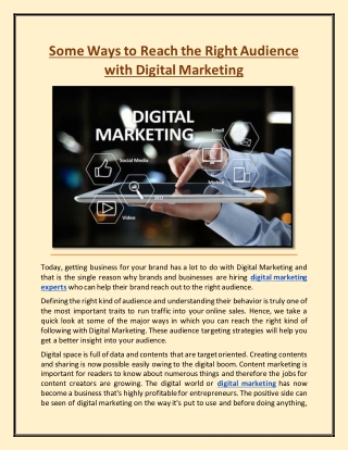 Some Ways to Reach the Right Audience with Digital Marketing