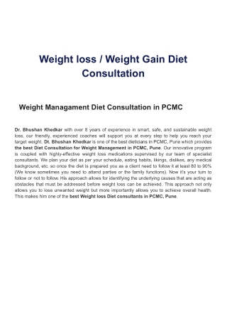 Weight Management Program | Best Dietician for Weight Loss in PCMC