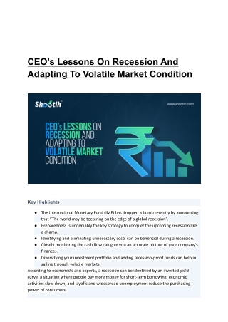 CEO’s Lessons On Recession And Adapting To Volatile Market Condition