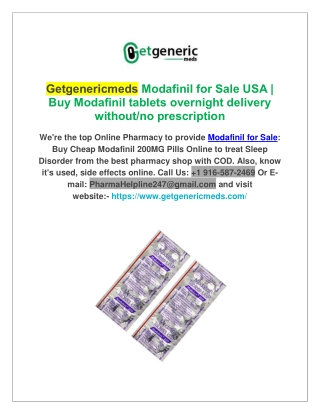 Buy Generic Modafinil 200mg Online | Modafinil Tablets for Sale on COD in USA