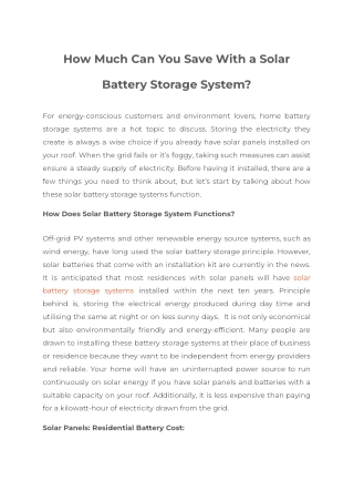 How Much Can You Save With a Solar Battery Storage System