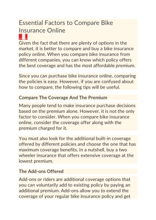Essential Factors to Compare Bike Insurance Online