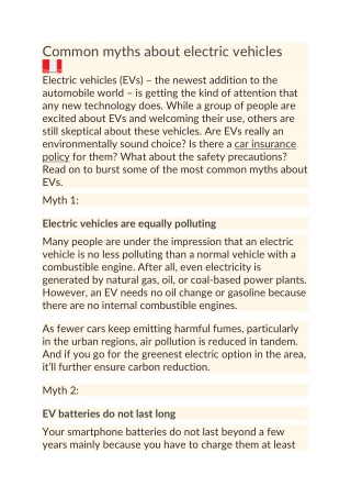 8 Common Myths about Electric Vehicles (EV)