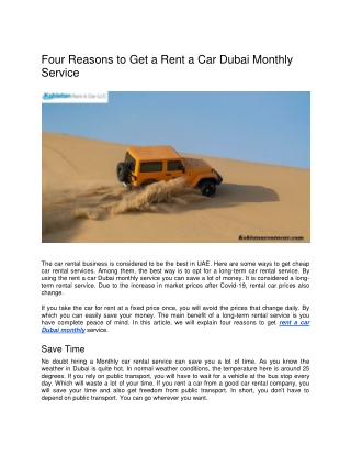 Four Reasons to Get a Rent a Car Dubai Monthly Service