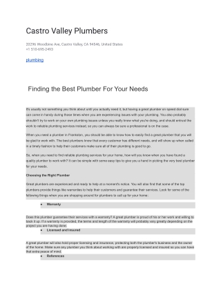Castro Valley Plumbers