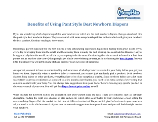 Benefits of Using Pant Style Best Newborn Diapers