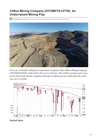 Clifton Mining Company OTCMKTSCFTN An Undervalued Mining Play