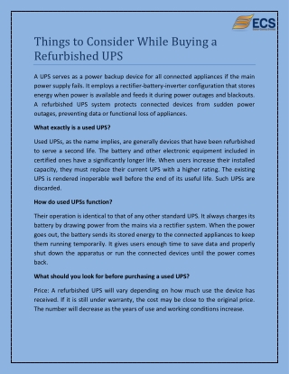 Things to Consider While Buying a Refurbished UPS