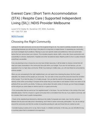 Everest Care _ Short Term Accommodation (STA) _ Respite Care _ Supported Independent Living (SIL) _ NDIS Provider Melbou