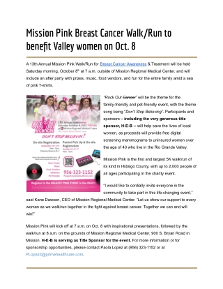 Mission Pink Breast Cancer Walk_Run to benefit Valley women