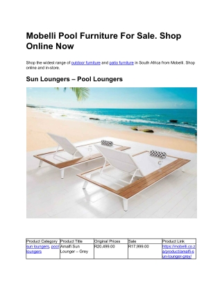 Mobelli Pool Furniture For Sale. Shop Online Now