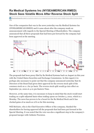 Ra Medical Systems Inc NYSEAMERICANRMED Stock Sees Volatile Move After Reverse Stock Split