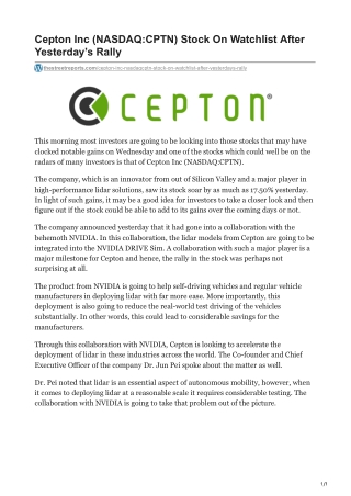 Cepton Inc NASDAQCPTN Stock On Watchlist After Yesterdays Rally