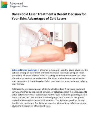 Dallas Cold Laser Treatment a Decent Decision for Your Skin
