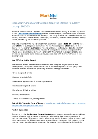 India Solar Pumps Market Analysis, 2021