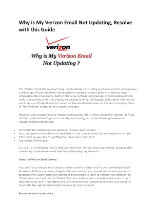 Why is My Verizon Email Not Updating, Here the Guide