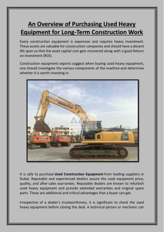 An Overview of Purchasing Used Heavy Equipment for Long Term Construction Work