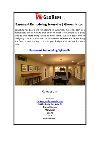 Basement Remodeling Sykesville | Gloremllc.com