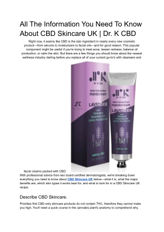 All The Information You Need To Know About CBD Skincare UK _ Dr. K CBD