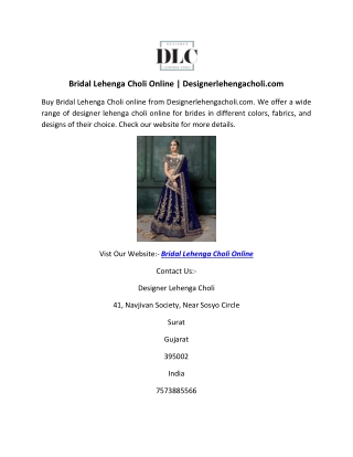 Bridal Lehenga Choli Online | Designerlehengacholi.com