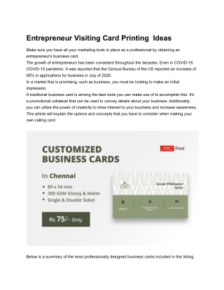 Entrepreneur Visiting Card Printing  Ideas