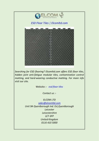 ESD Floor Tiles Elcomltd.com