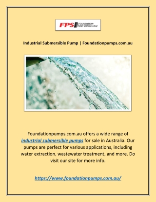 Industrial Submersible Pump | Foundationpumps.com.au